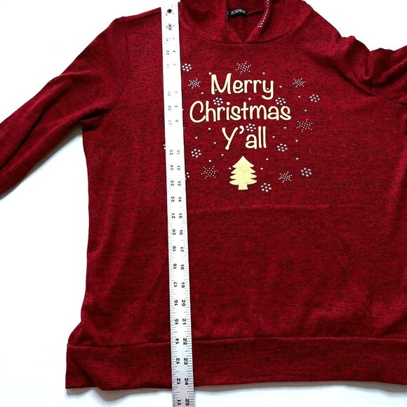 Storybuk Christmas Hoodie Top sz L Studded Kangaroo Pocket Lightweight Red - Picture 6 of 9
